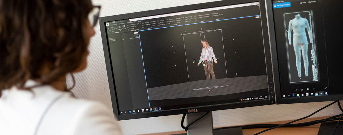 3D Simulation Software Used at Hohenstein's Digital Fitting Lab Hohenstein clothing engineer using 3D design software